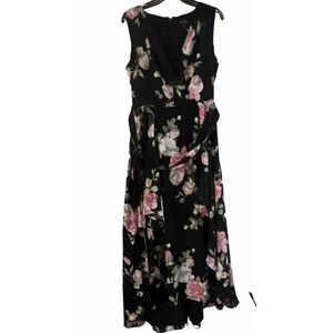 Tahari Arthur S. Levine Black Floral Sleeveless Maxi Wrap‎ Dress Size 6 Lined